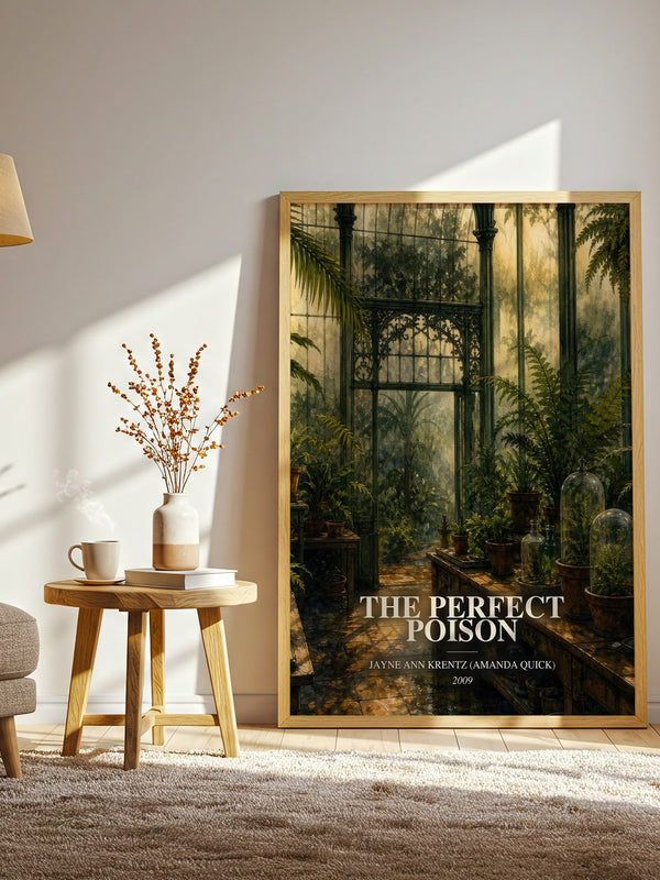 The Perfect Poison watercolour print in frame leaning in hallway – romance wall art