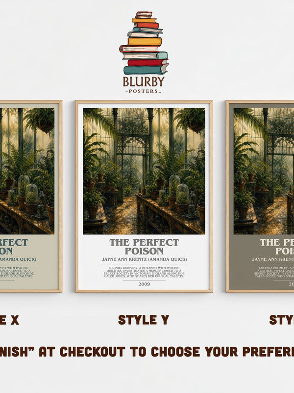 The Perfect Poison bookish print in frame leaning in hallway – romance wall art