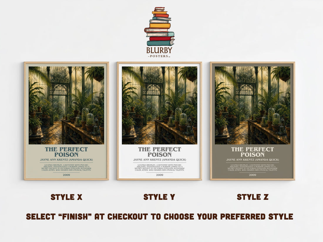 The Perfect Poison bookish print in frame leaning in hallway – romance wall art (mockup)
