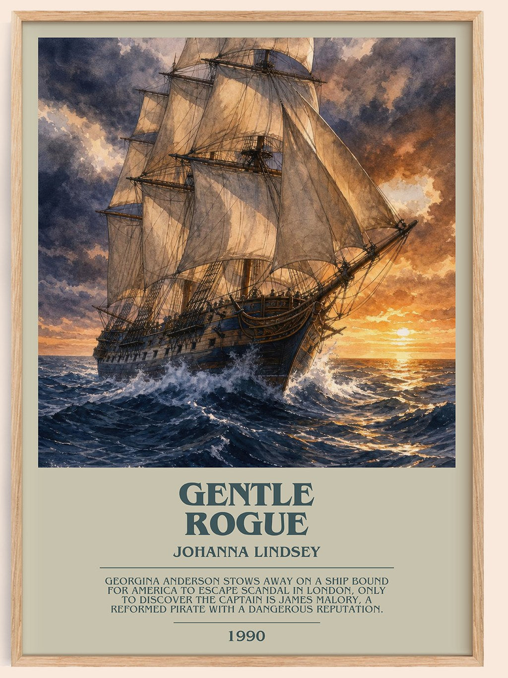 Gentle Rogue bookish book poster by Johanna Lindsey – framed literary art print