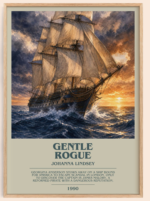 Gentle Rogue bookish book poster by Johanna Lindsey – framed literary art print