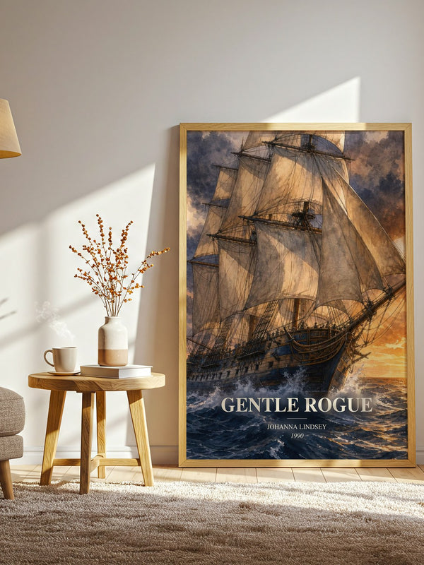 Gentle Rogue watercolour print in frame leaning in hallway – romance wall art