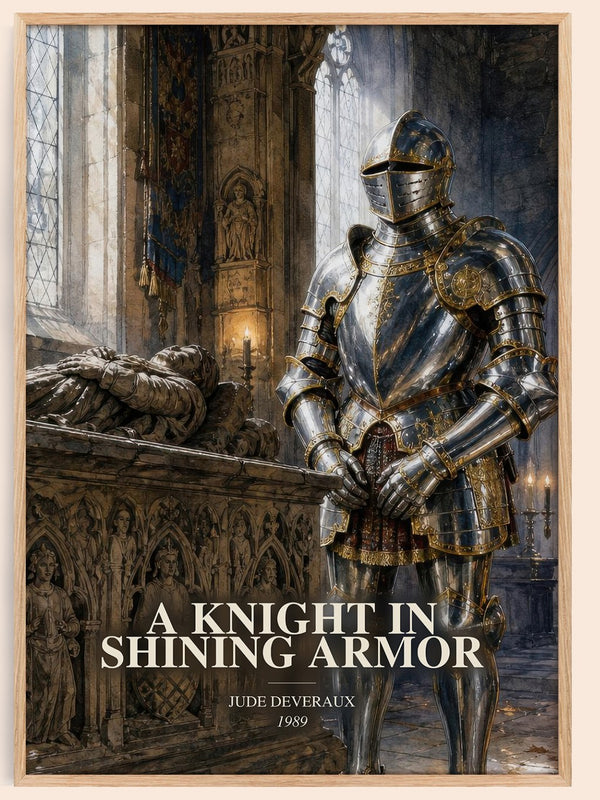 A Knight in Shining Armor watercolour book poster by Jude Deveraux – framed literary art print