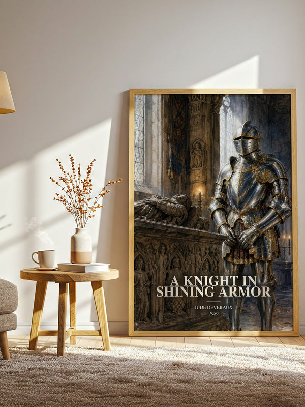 A Knight in Shining Armor watercolour print in frame leaning in hallway – romance wall art