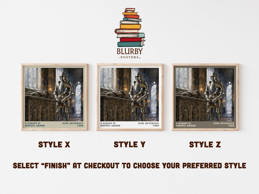 A Knight in Shining Armor literary print in frame leaning in hallway – romance wall art (mockup)