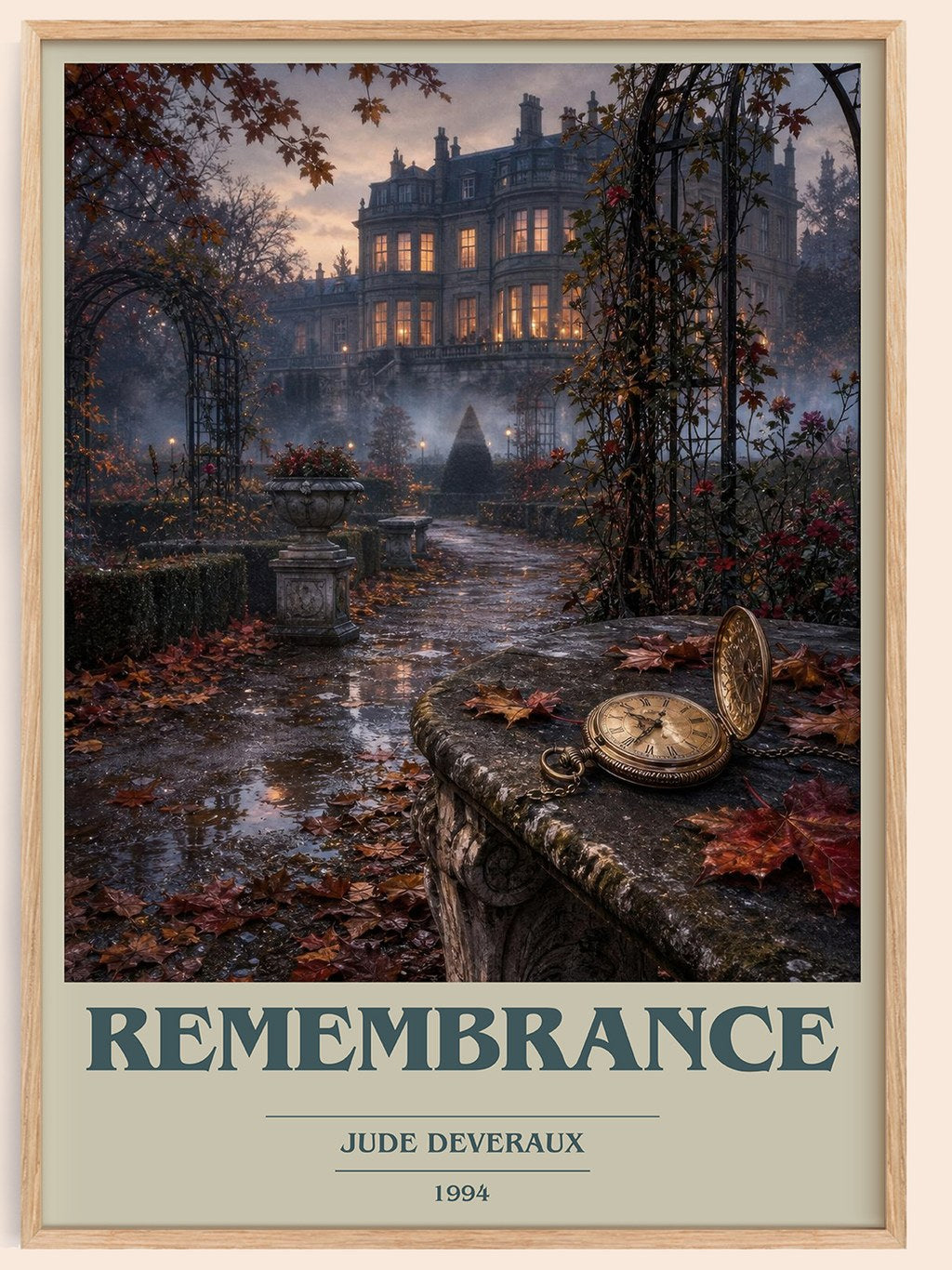 Remembrance book cover book poster by Jude Deveraux – framed literary art print