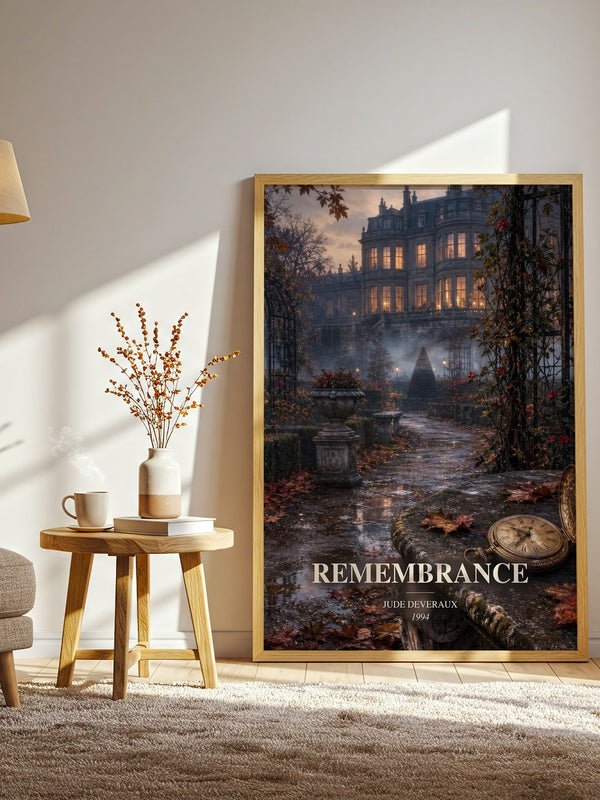 Remembrance watercolour print in frame leaning in hallway – romance wall art