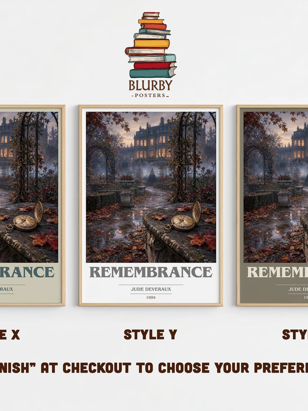 Remembrance book cover print in frame leaning in hallway – romance wall art