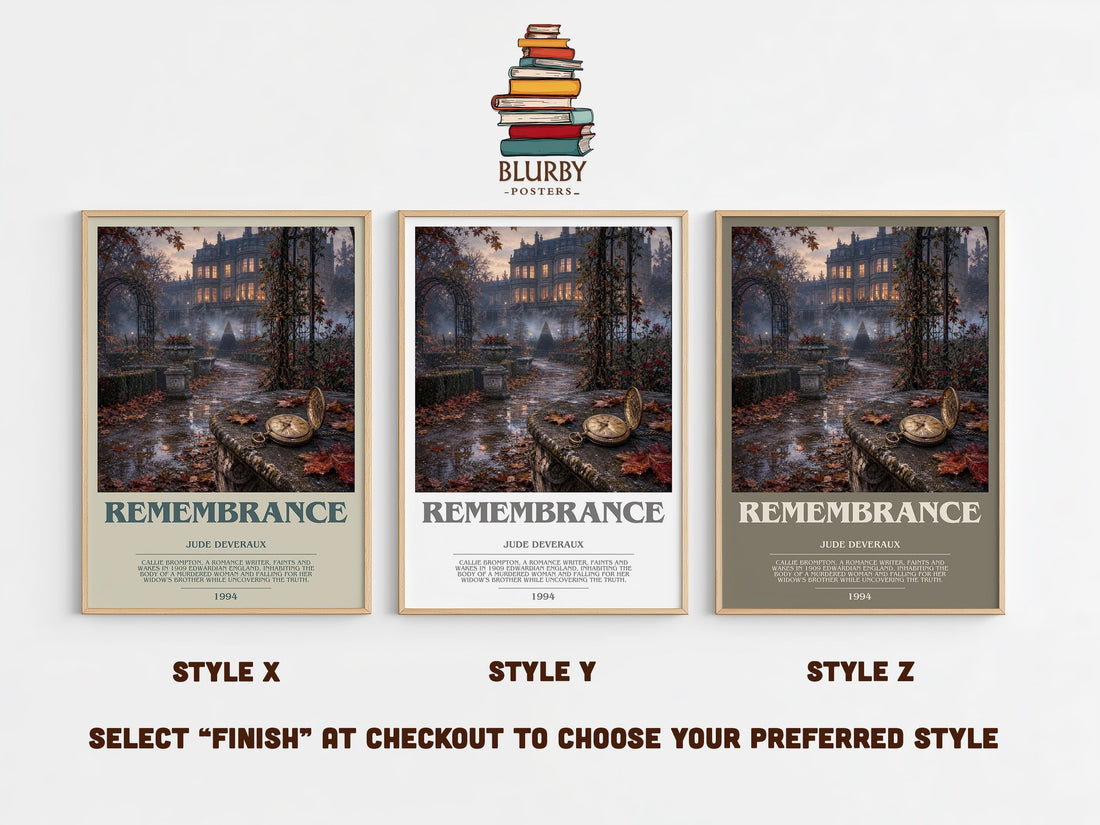 Remembrance bookish print in frame leaning in hallway – romance wall art (mockup)