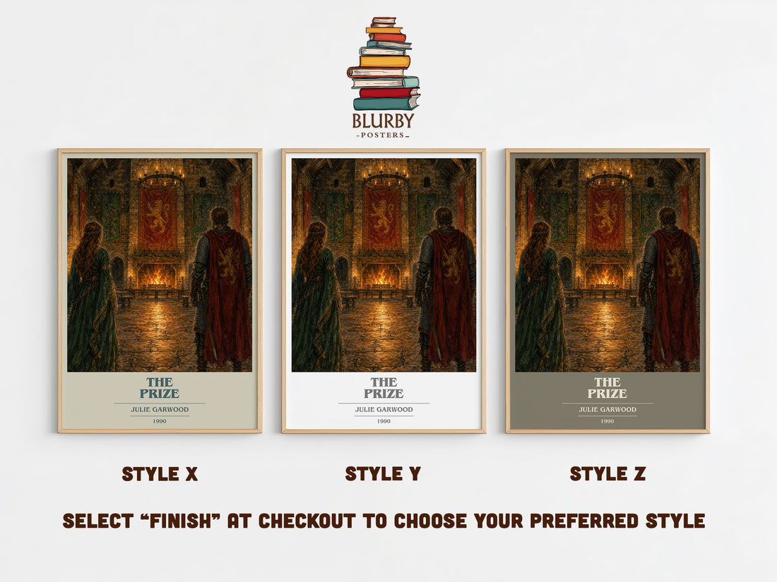The Prize book cover print in frame leaning in hallway – romance wall art (mockup)