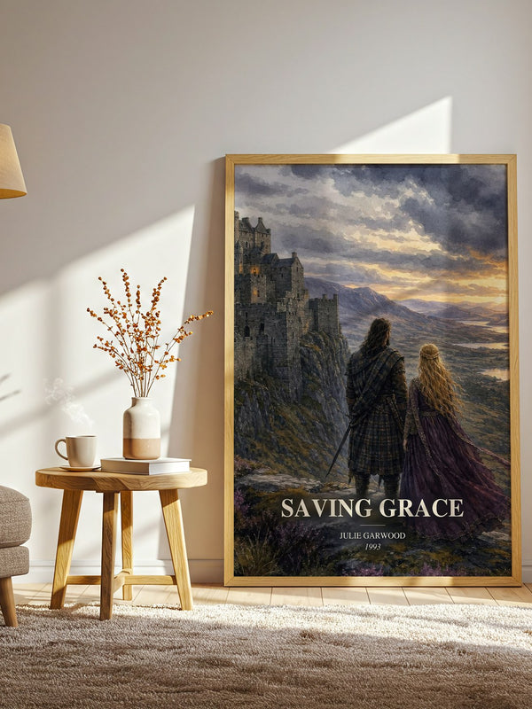 Saving Grace watercolour print in frame leaning in hallway – romance wall art