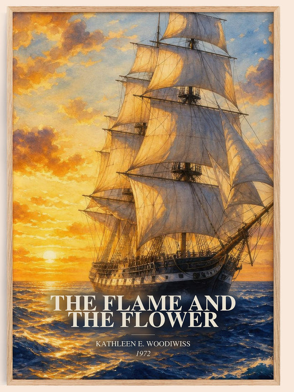 The Flame and the Flower watercolour book poster by Kathleen E. Woodiwiss – framed literary art print