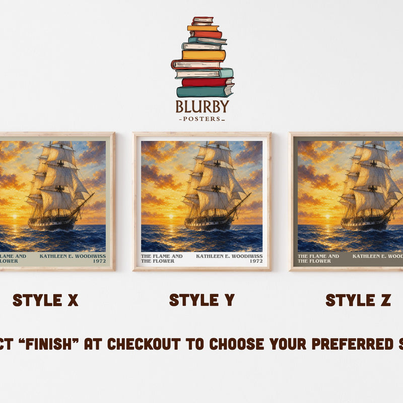 The Flame and the Flower literary print in frame leaning in hallway – romance wall art