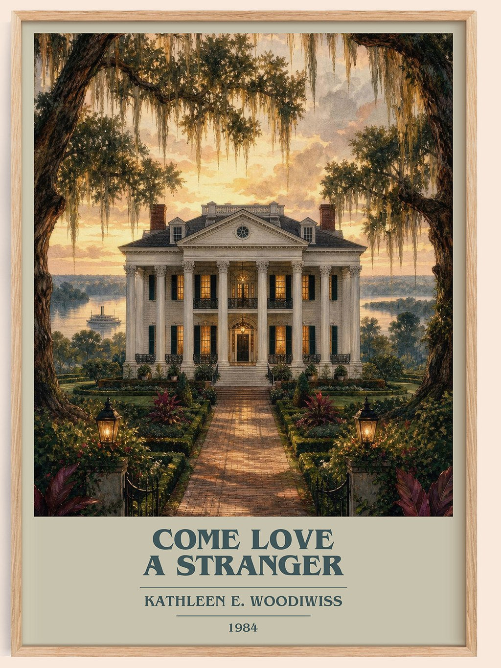 Come Love a Stranger book cover book poster by Kathleen E. Woodiwiss – framed literary art print
