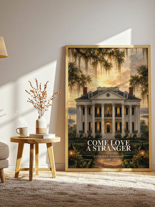 Come Love a Stranger watercolour print in frame leaning in hallway – romance wall art
