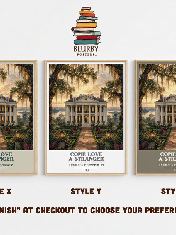 Come Love a Stranger book cover print in frame leaning in hallway – romance wall art