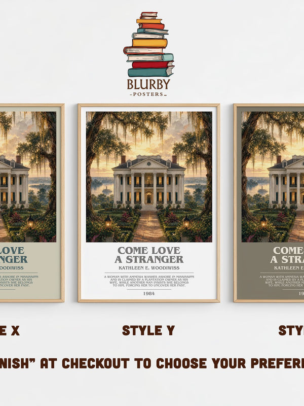Come Love a Stranger bookish print in frame leaning in hallway – romance wall art
