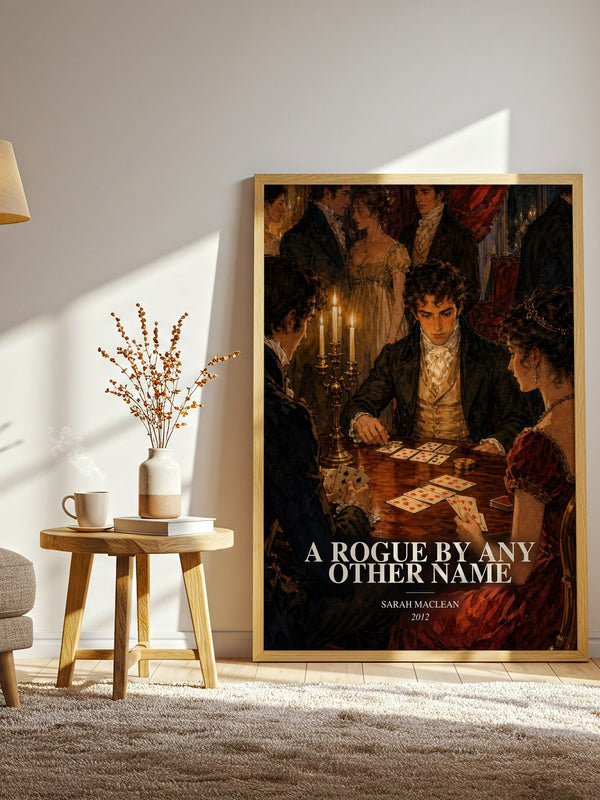 A Rogue by Any Other Name watercolour print in frame leaning in hallway – romance wall art