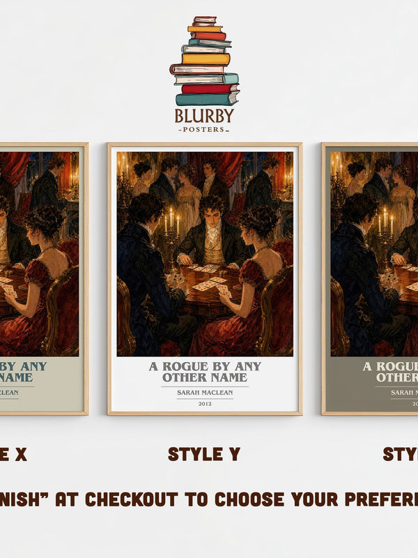 A Rogue by Any Other Name book cover print in frame leaning in hallway – romance wall art