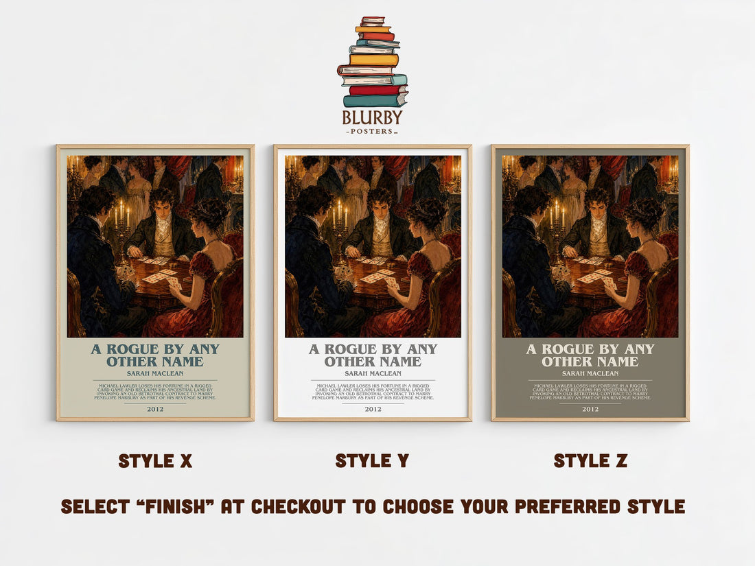 A Rogue by Any Other Name bookish print in frame leaning in hallway – romance wall art (mockup)