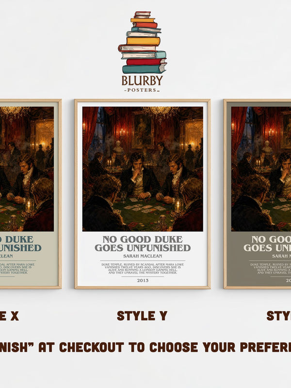 No Good Duke Goes Unpunished bookish print in frame leaning in hallway – romance wall art
