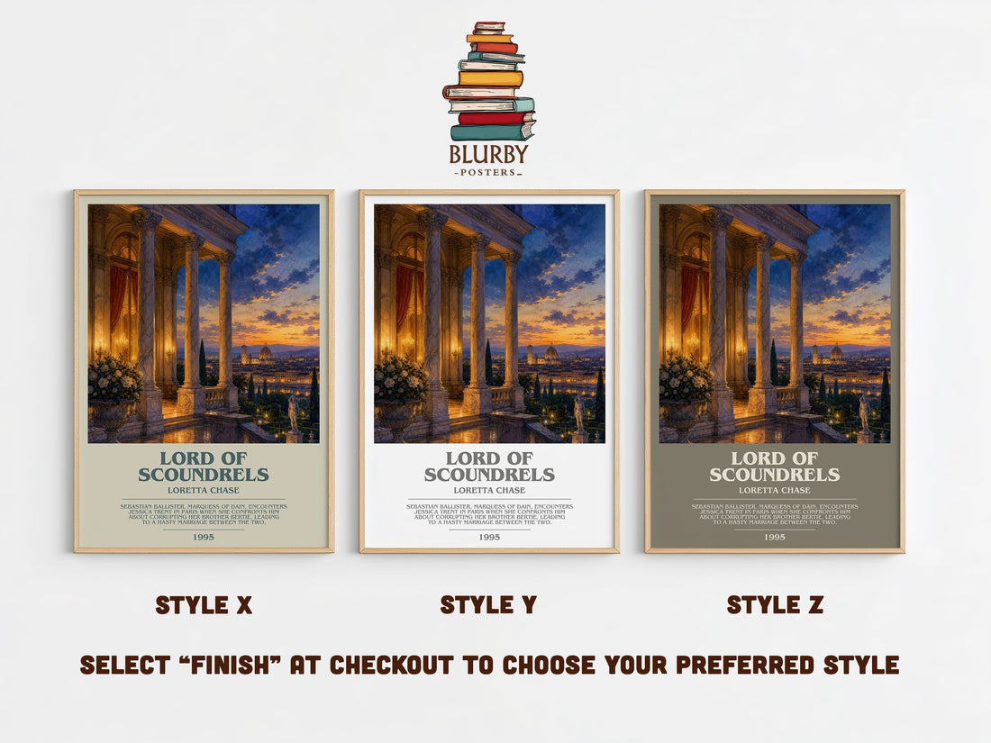 Lord of Scoundrels bookish print in frame leaning in hallway – romance wall art (mockup)