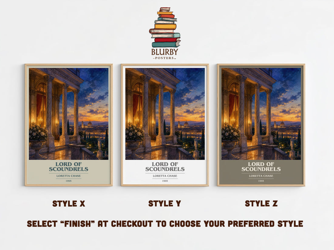 Lord of Scoundrels book cover print in frame leaning in hallway – romance wall art (mockup)