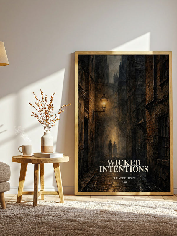 Wicked Intentions watercolour print in frame leaning in hallway – romance wall art