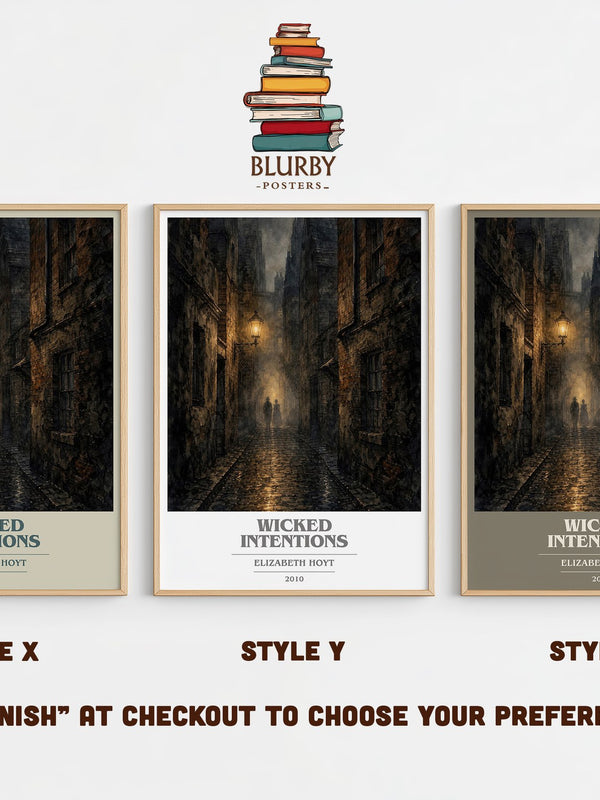 Wicked Intentions book cover print in frame leaning in hallway – romance wall art