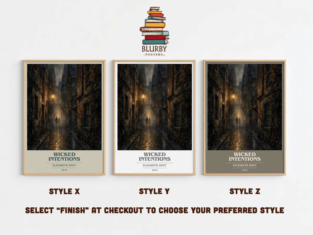 Wicked Intentions book cover print in frame leaning in hallway – romance wall art (mockup)