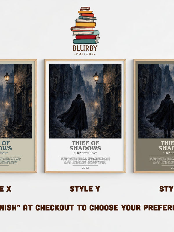 Thief of Shadows bookish print in frame leaning in hallway – romance wall art