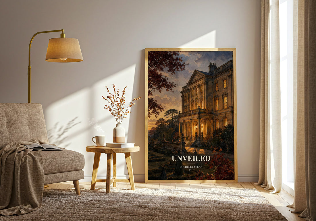 Unveiled watercolour print in frame leaning in hallway – romance wall art (mockup)
