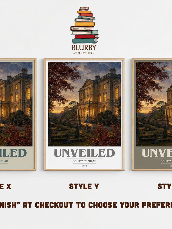 Unveiled book cover print in frame leaning in hallway – romance wall art