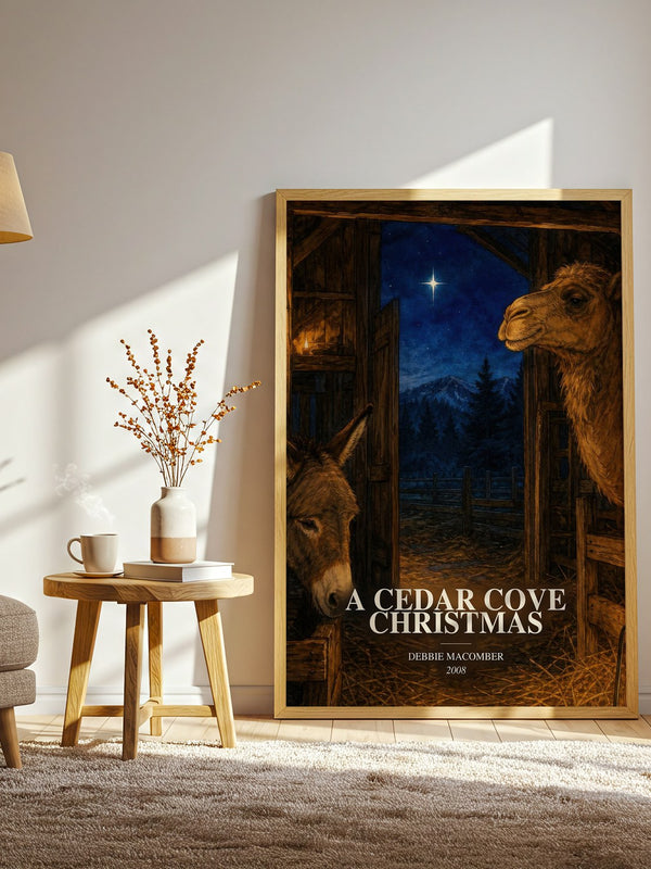 A Cedar Cove Christmas watercolour print in frame leaning in hallway – romance wall art