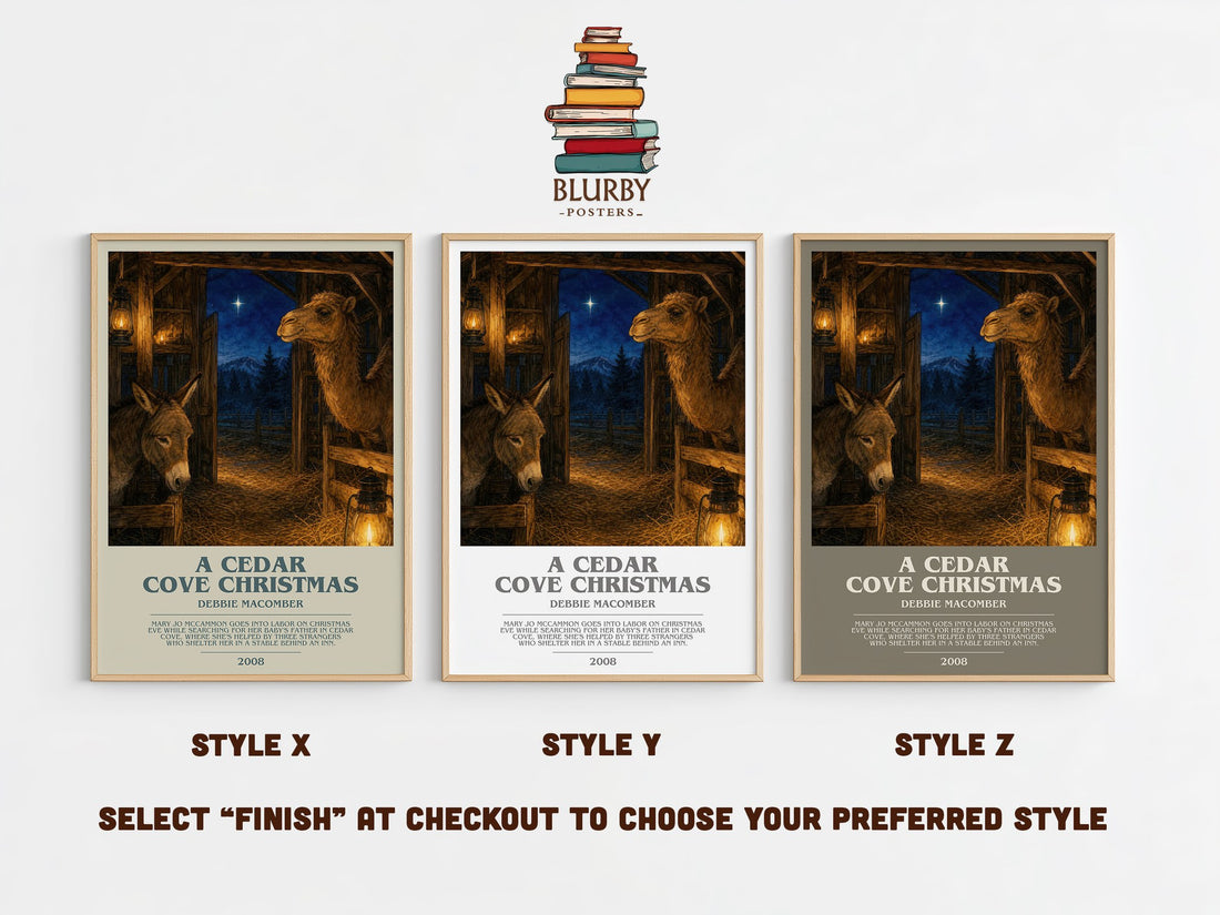 A Cedar Cove Christmas bookish print in frame leaning in hallway – romance wall art (mockup)