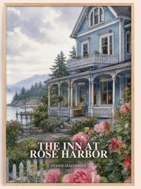 The Inn at Rose Harbor watercolour book poster by Debbie Macomber – framed literary art print