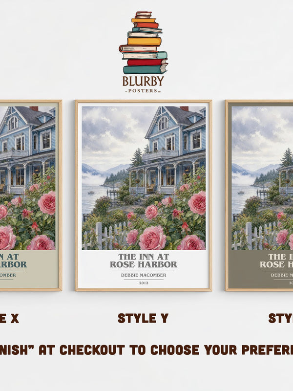 The Inn at Rose Harbor book cover print in frame leaning in hallway – contemporary fiction wall art