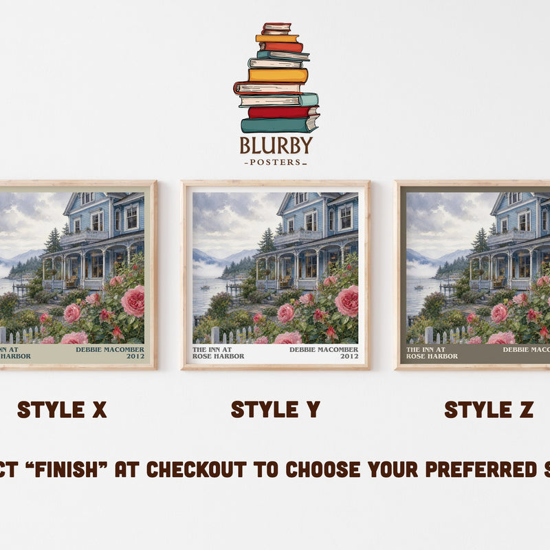 The Inn at Rose Harbor literary print in frame leaning in hallway – contemporary fiction wall art