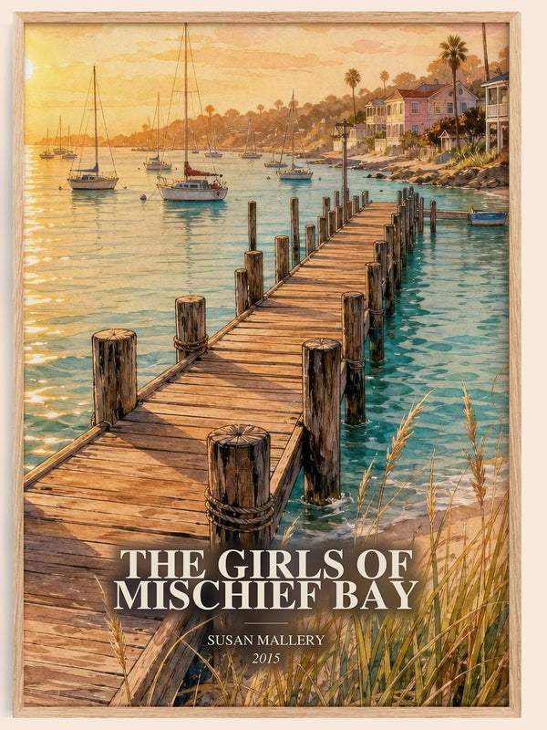 The Girls of Mischief Bay watercolour book poster by Susan Mallery – framed literary art print