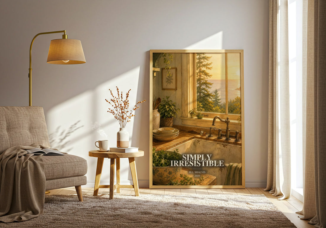 Simply Irresistible watercolour print in frame leaning in hallway – romance wall art (mockup)