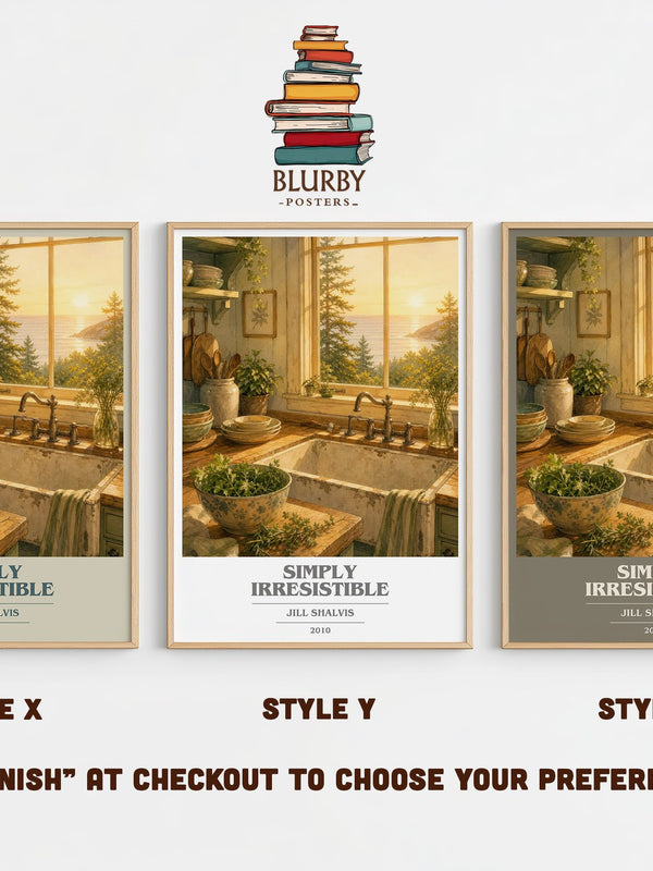 Simply Irresistible book cover print in frame leaning in hallway – romance wall art