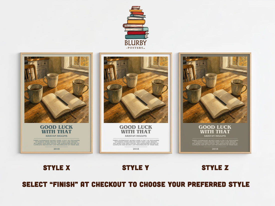 Good Luck with That bookish print in frame leaning in hallway – contemporary fiction wall art (mockup)