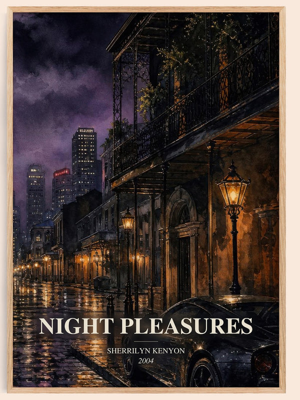 Night Pleasures watercolour book poster by Sherrilyn Kenyon – framed literary art print