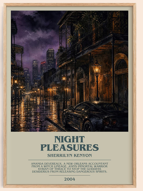 Night Pleasures bookish book poster by Sherrilyn Kenyon – framed literary art print