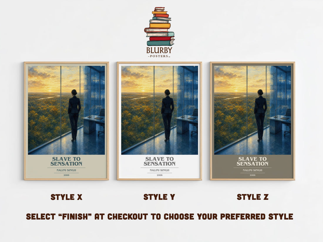 Slave to Sensation book cover print in frame leaning in hallway – romance wall art (mockup)