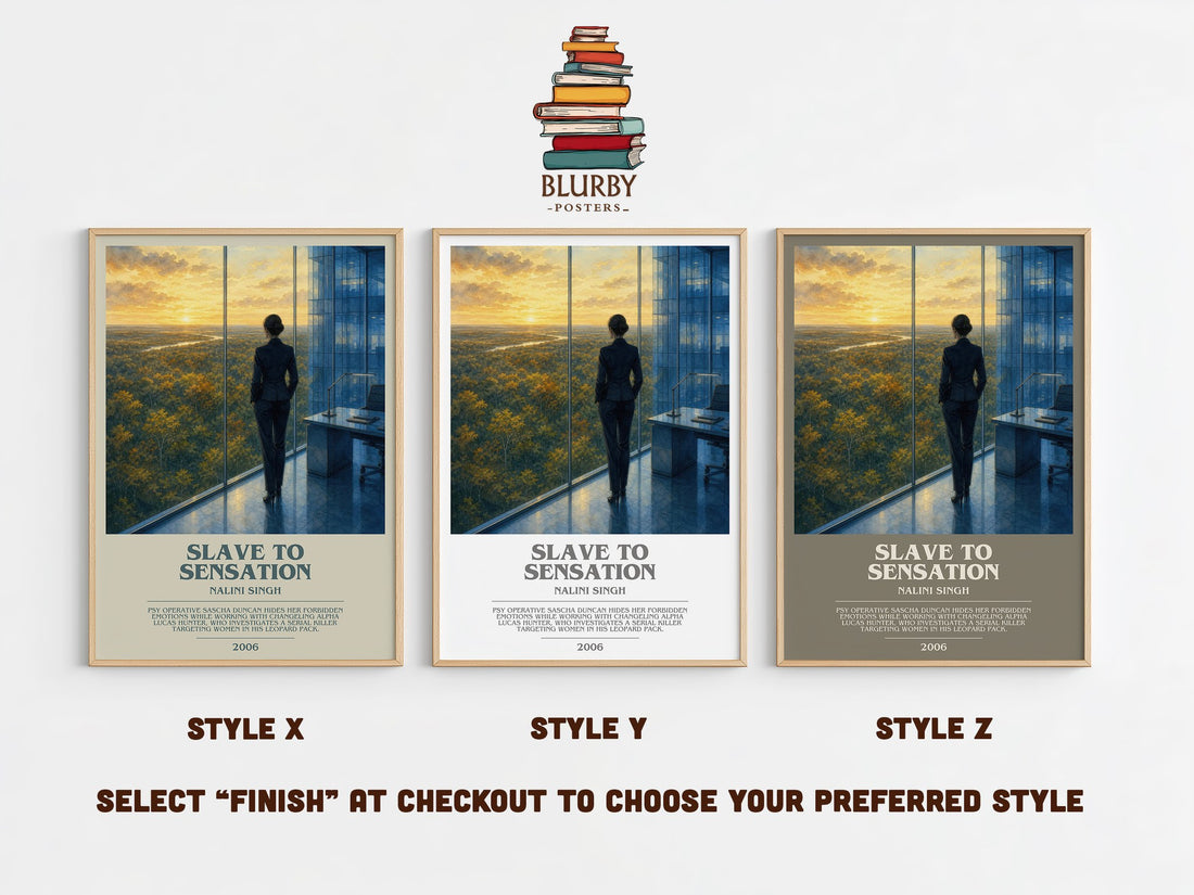 Slave to Sensation bookish print in frame leaning in hallway – romance wall art (mockup)