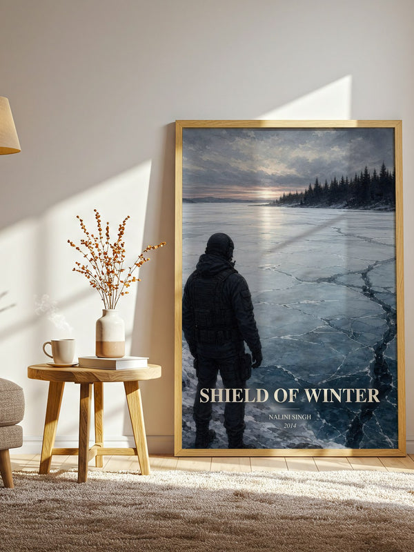 Shield of Winter watercolour print in frame leaning in hallway – romance wall art