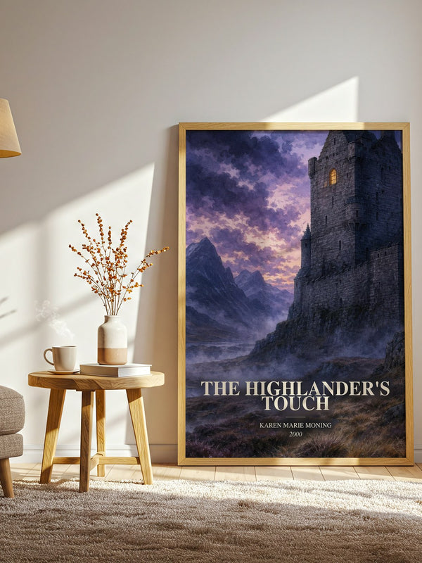 The Highlander's Touch watercolour print in frame leaning in hallway – romance wall art