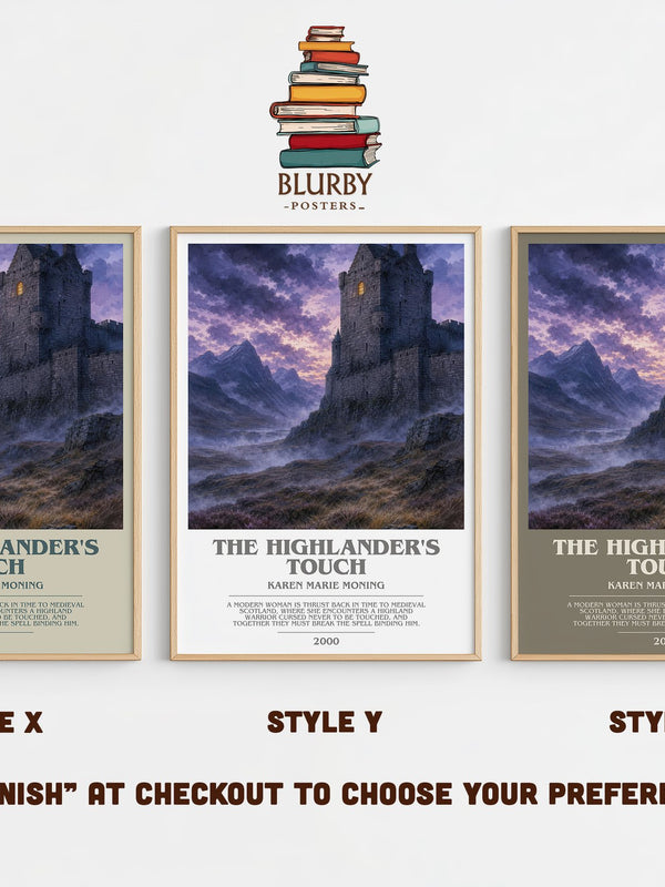 The Highlander's Touch bookish print in frame leaning in hallway – romance wall art