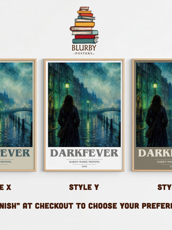 Darkfever book cover print in frame leaning in hallway – fantasy wall art